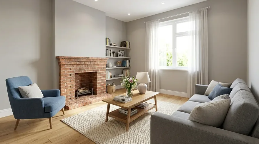 Living room rebuilt and restored after a fire