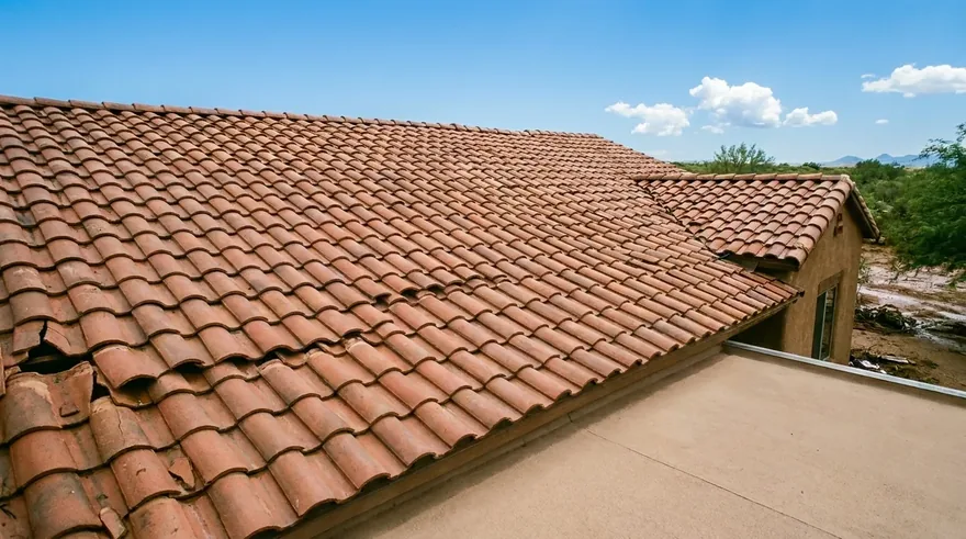 Repaired clay tile roof