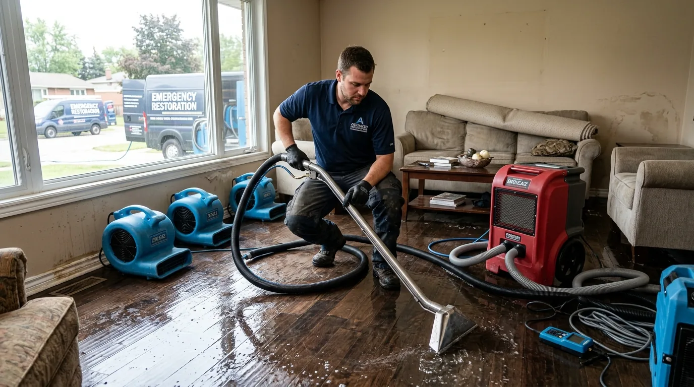 Armory technician extracting water from a flooded Tucson home